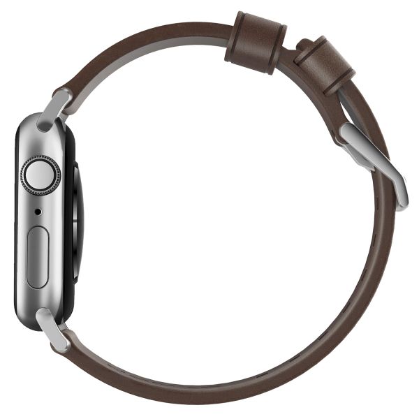 Nomad Bracelet moderne en cuir Apple Watch Series 1 t/m 9 / SE (38/40/41 mm) | Series 10 / 11 (42 mm) - Brown / Silver