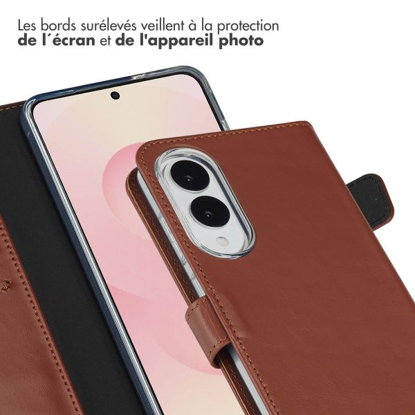 Selencia Étui portefeuille en cuir véritable Samsung Galaxy S25 Edge - Marron clair