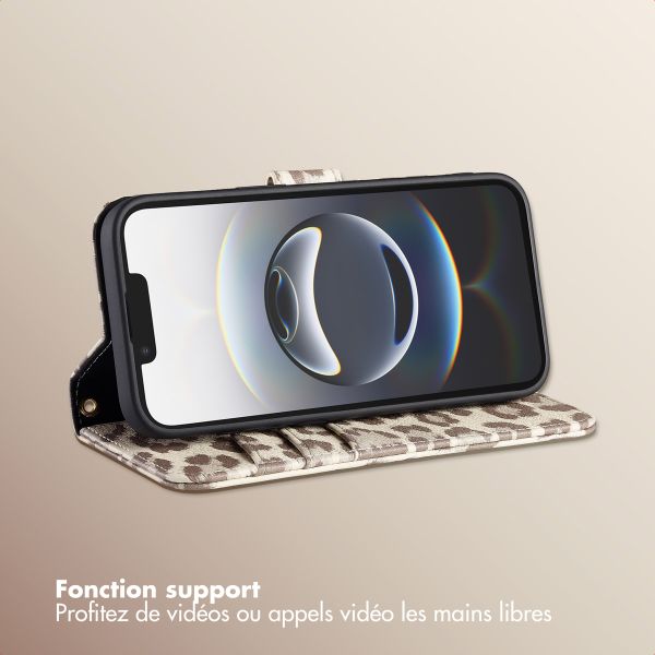 Selencia Étui de télephone portefeuille imprimé léopard Sabi Apple iPhone 16e - Soft Ivory
