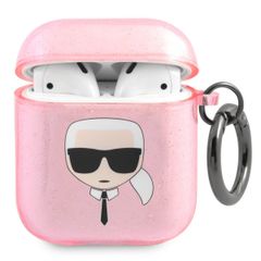 Karl Lagerfeld Karl's Head Silicone Glitter Case Apple AirPods 1 / 2 - Rose