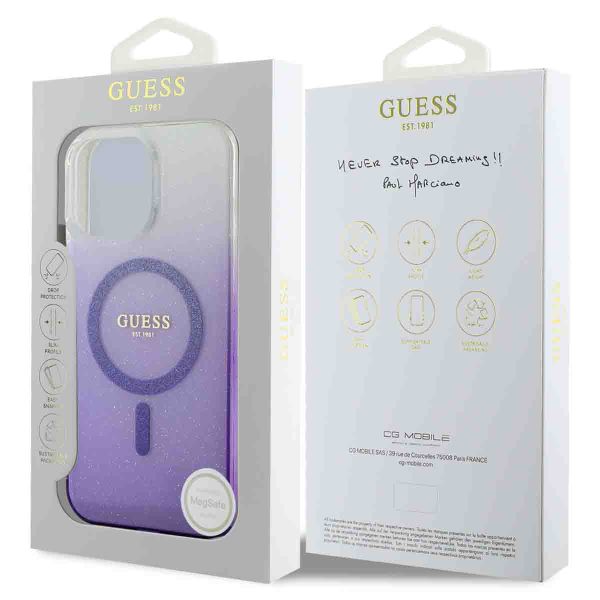Guess Coque MagSafe IML Glitter Gradient Apple iPhone 16 Pro Max - Purple