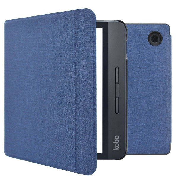 imoshion Étui de liseuse portefeuille Canvas Sleepcover avec support Kobo Libra H2O - Bleu foncé