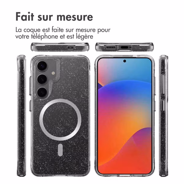 imoshion Coque arrière transparente Pailletée avec MagSafe Samsung Galaxy S25 - Argent