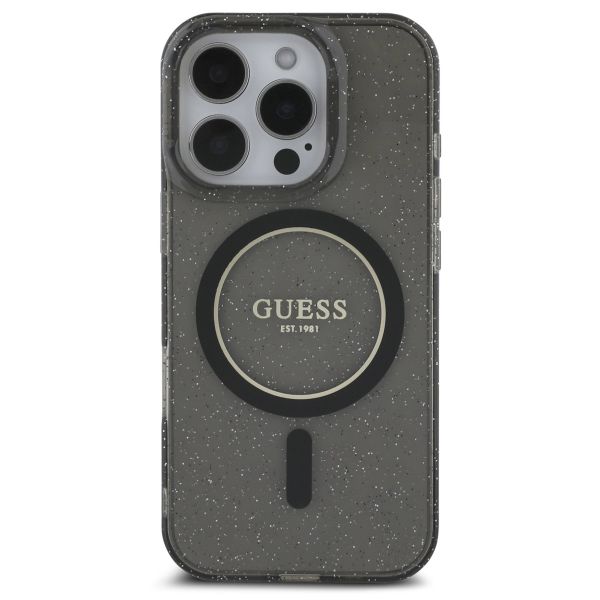 Guess MagSafe IML Glitter Case avec beads strap Apple iPhone 16 Pro Max - Noir