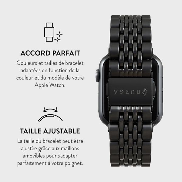 Burga Bracelet en acier Apple Watch Series 1 á 10 / SE / Ultra (2) (44/45/46/49 mm) - Chic Royal - Noir