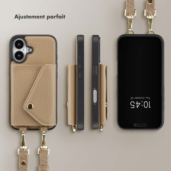 Selencia Coque à cordon avec porte-cartes enveloppe Sera iPhone 16 - Beige