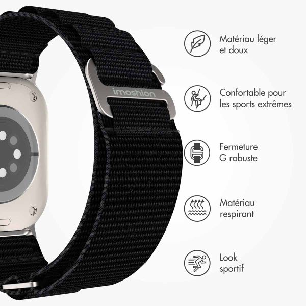 imoshion Bracelet en nylon Alpine Apple Watch Series 1 á 9 / SE (38/40/41 mm) | Series 10 (42 mm) - Noir