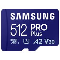 Samsung PRO Plus microSD 2023 - 512GB - Inclus un adaptateur SD - UHS-I/U3/Full HD/4K UHD