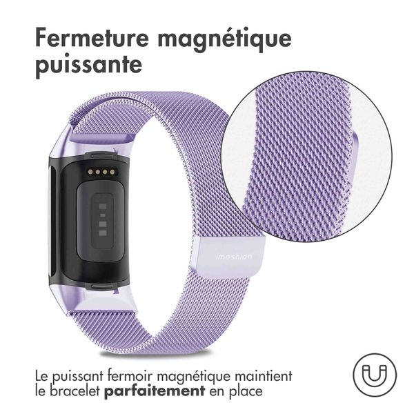 imoshion Bracelet magnétique milanais le Fitbit Charge 5 / Charge 6 - Taille M - Violet