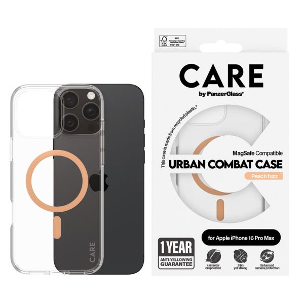 CARE by PanzerGlass Coque Urban Combat MagSafe iPhone 16 Pro Max - Transparent / Peach