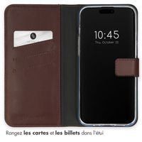 Selencia Étui de téléphone portefeuille en cuir véritable iPhone 15 Pro Max - Brun