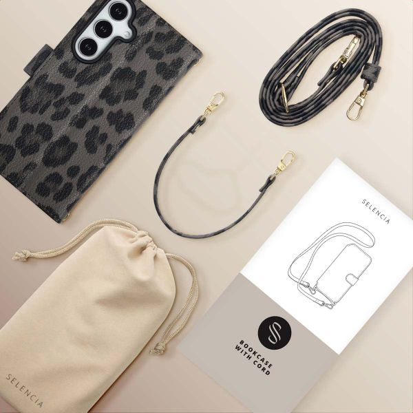 Selencia Étui de télephone portefeuille imprimé léopard Sabi Samsung Galaxy S24 / S25 - Midnight Black