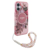 Guess MagSafe IML Flowers Case avec beads strap Apple iPhone 16 - Pink