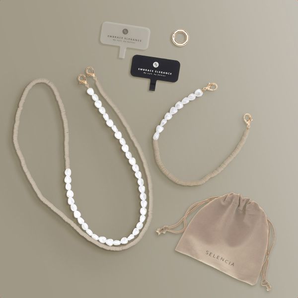 Selencia Ensemble de cordons pour téléphone avec perles et élastiques - Greige