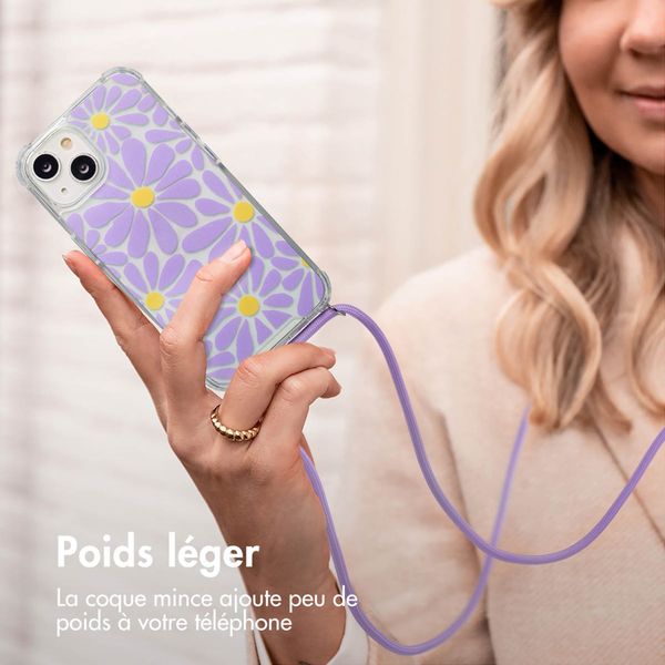 imoshion Coque Design avec cordon Apple iPhone 14 - Tropical Violet Flowers Connect