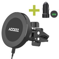 Accezz Support de téléphone pour voiture - MagSafe - Chargeur sans fil - Universel - Grille de ventilation - Noir