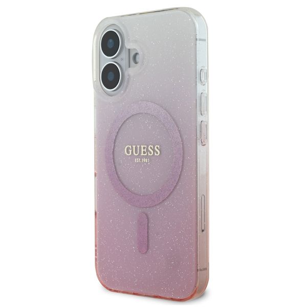 Guess Coque MagSafe IML Glitter Gradient Apple iPhone 16 - Pink