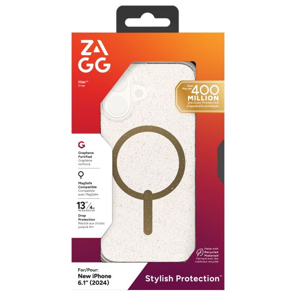 ZAGG Coque Milan Snap avec MagSafe iPhone 16 - Gold Glitter