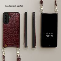 Selencia Coque de télephone Nova Croco avec cordon et porte-cartes Samsung Galaxy A57 (5G) - Burgundy