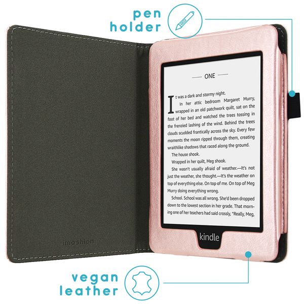 imoshion Étui de liseuse portefeuille en cuir végan Amazon Kindle Paperwhite 4 - Rose Doré