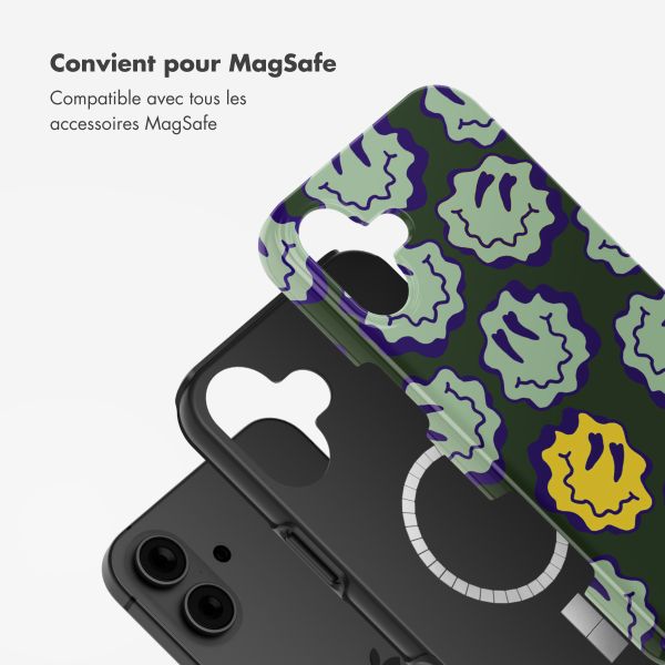 Selencia Coque arrière Vivid Tough avec MagSafe iPhone 16 - Wavy Smiley Green