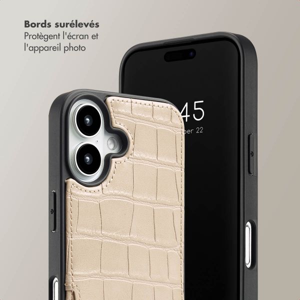 Selencia Coque Croco avec cordon et porte-cartes Nova iPhone 16 - Beige