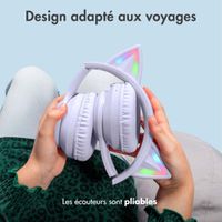 imoshion Casque sans fil pour enfants LED Light Cat Ear - Limiteur de décibels - Avec câble AUX - Lavender Lilac