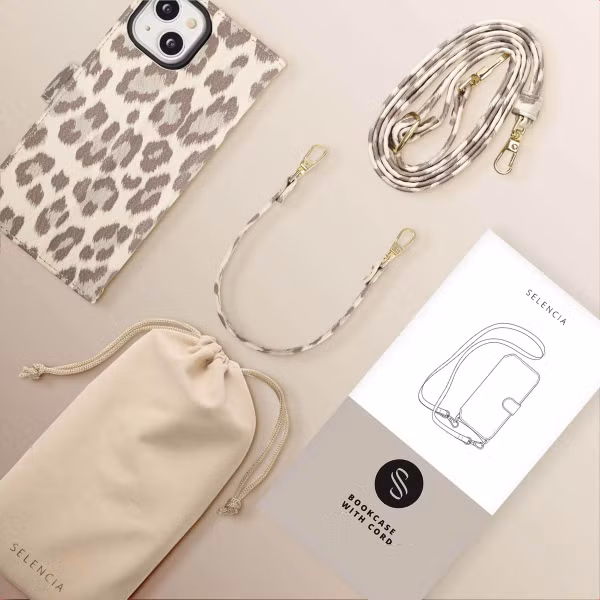 Selencia Étui de télephone portefeuille imprimé léopard Sabi Apple iPhone 14 / 13 - Soft Ivory