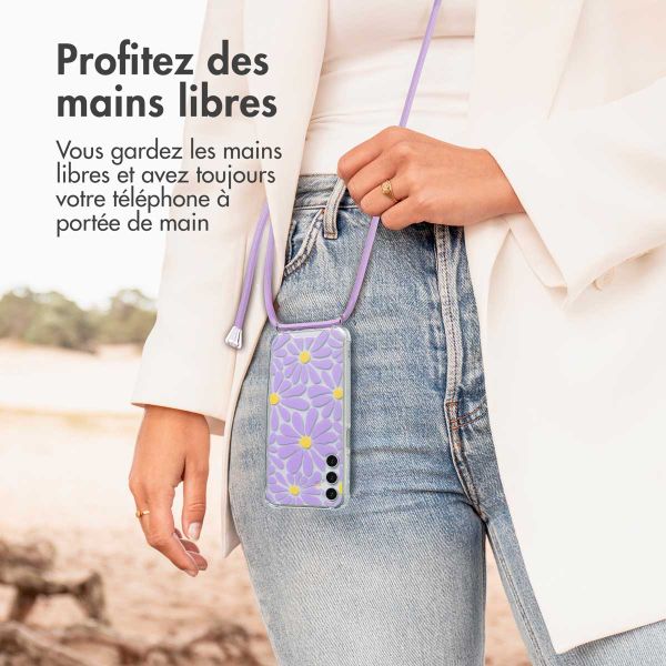 imoshion Coque Design avec cordon Samsung Galaxy A15 (5G) - Tropical Violet Flowers Connect