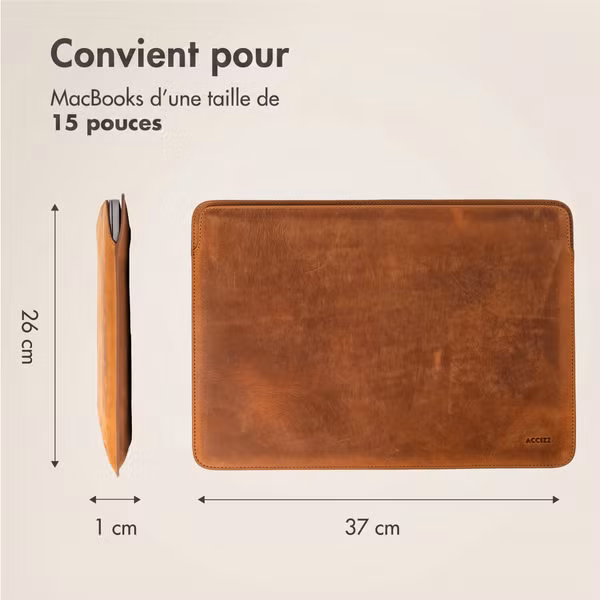 Accezz Leather Pochette ordinateur Apple MacBook 15 pouces - Cognac