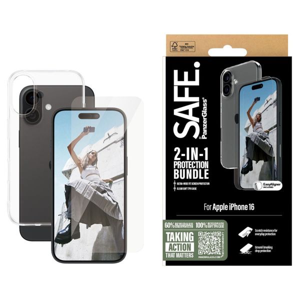 PanzerGlass ﻿Pack 2-en-1 - Coque Clear TPU + Protection d'écran Ultra-Wide Fit iPhone 16