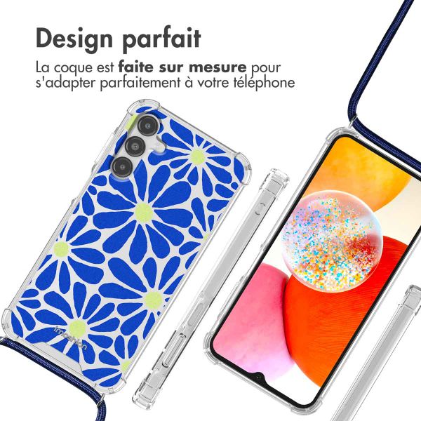 imoshion Coque Design avec cordon Samsung Galaxy A14 (5G/4G) - Cobalt Blue Flowers Connect