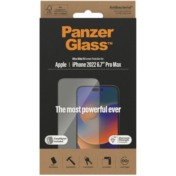 PanzerGlass Protection d'écran Ultra-Wide Fit Anti-bactérienne avec applicateur iPhone 14 Pro Max