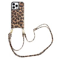 Selencia Coque arrière avec cordon et porte-cartes Nova iPhone 14 Pro - Leopard