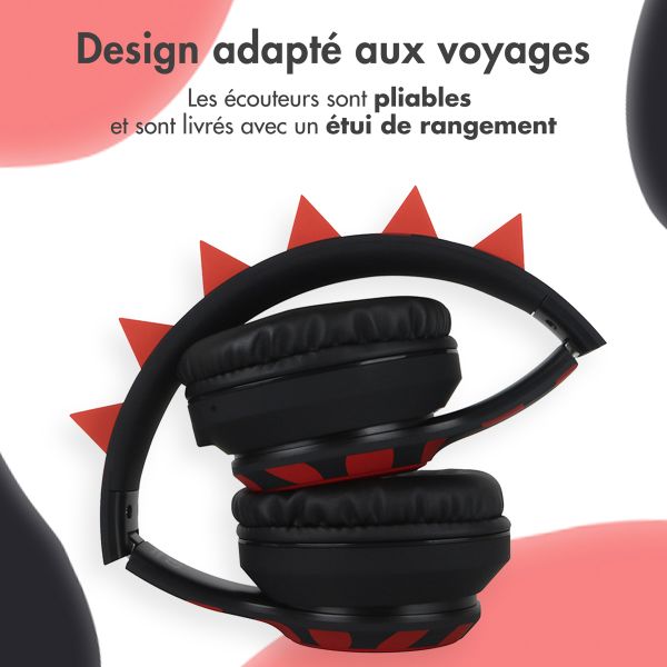 imoshion Kids Dino Bluetooth Casque - Casque pour enfants avec limiteur de décibels - Casque sans fil + câble AUX - Black / Red