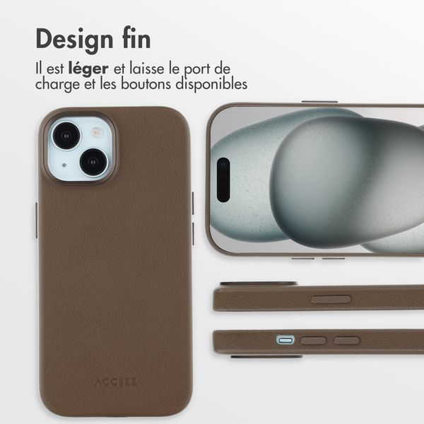 Accezz Coque arrière en cuir avec MagSafe Apple iPhone 15 - Marron café