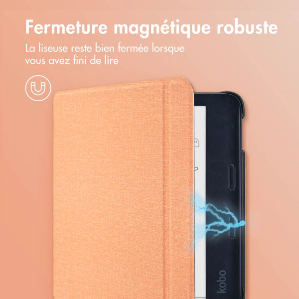 imoshion Étui de liseuse portefeuille Canvas Sleepcover avec support Kobo Libra Colour - Peach