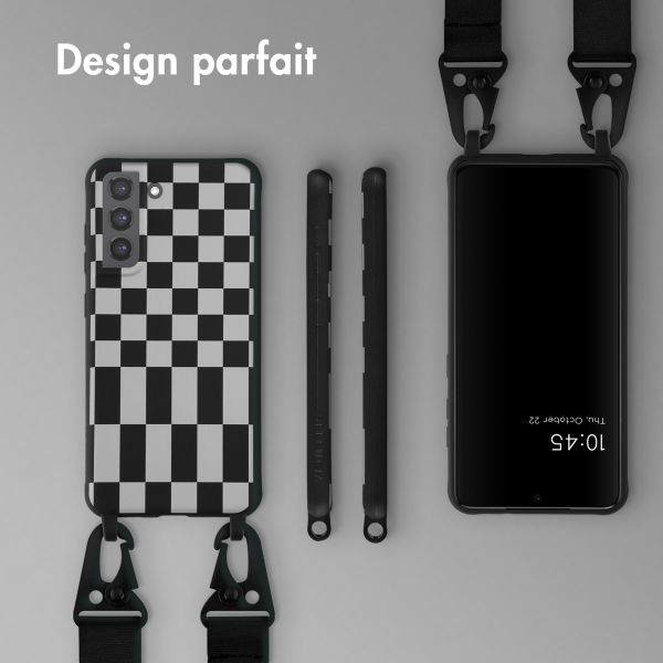 Selencia Coque design en silicone avec cordon amovible Samsung Galaxy S21 FE - Irregular Check Black