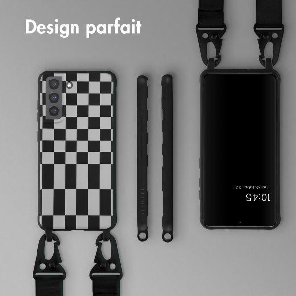 Selencia ﻿Coque design en silicone avec cordon amovible Samsung Galaxy S21 FE - Irregular Check Black