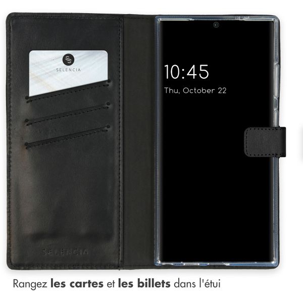 Selencia Étui portefeuille en cuir véritable Samsung Galaxy S24 Ultra - Noir