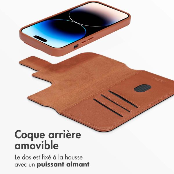 Accezz Étui de télephone portefeuille en cuir 2-en-1 avec MagSafe Apple iPhone 14 Pro - Sienna Brown