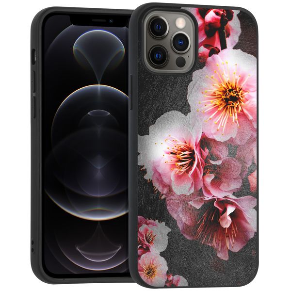 imoshion Coque Design iPhone 12 (Pro) - Fleur - Rose / Noir