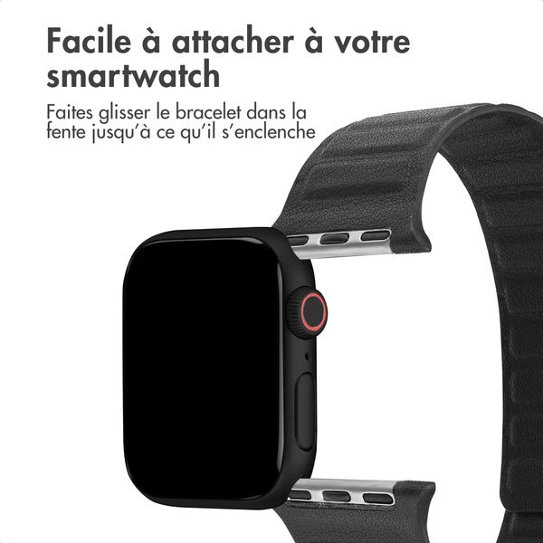 Accezz Bracelet en cuir véritable magnétique Apple Watch | 44/45/46/49 mm - Noir