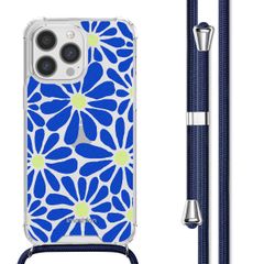 imoshion Coque Design avec cordon iPhone 13 Pro Max - Cobalt Blue Flowers Connect