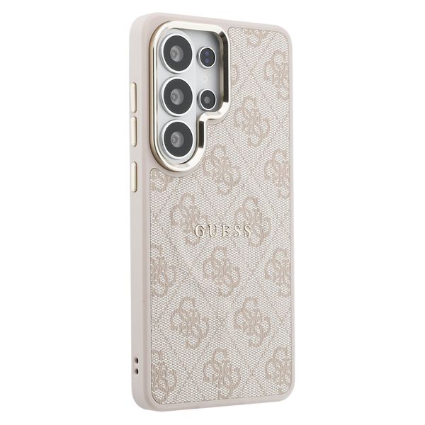 Guess Coque arrière en cuir 4G avec MagSafe Samsung Galaxy S26 Ultra - Gold Edge - Pink