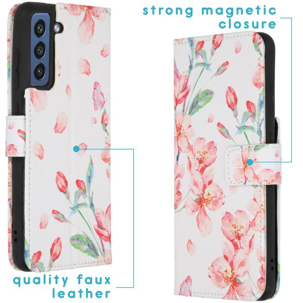 imoshion Design Softcase Bookcase Samsung Galaxy S21 FE - Blossom Watercolor White