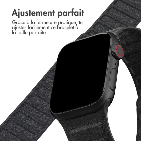 Accezz Bracelet en cuir véritable magnétique Apple Watch | 38/40/41/42 mm - Noir