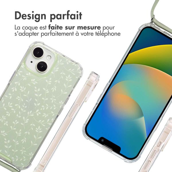 imoshion Coque Design avec cordon Apple iPhone 15 - Smoke Green Flowers