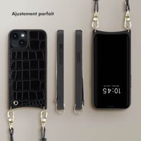 Selencia Coque Croco avec cordon et porte-cartes Nova iPhone 14 - Black