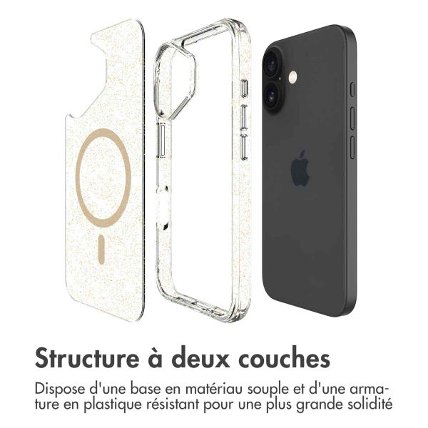 imoshion Coque arrière transparente Pailletée avec MagSafe Apple iPhone 16 - Doré